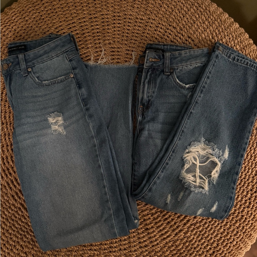 Women’s Blue Straight Leg & slight flare Distressed Jeans ( 2 pair )